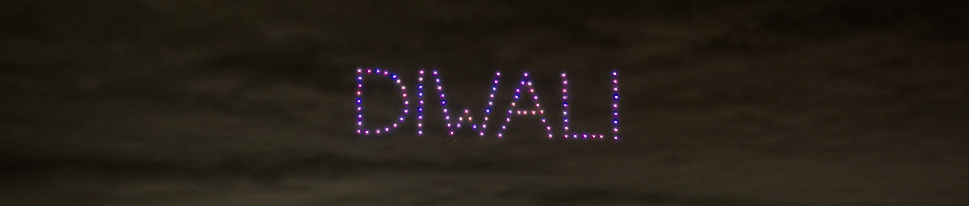 Diwali spelled out by lighted drones