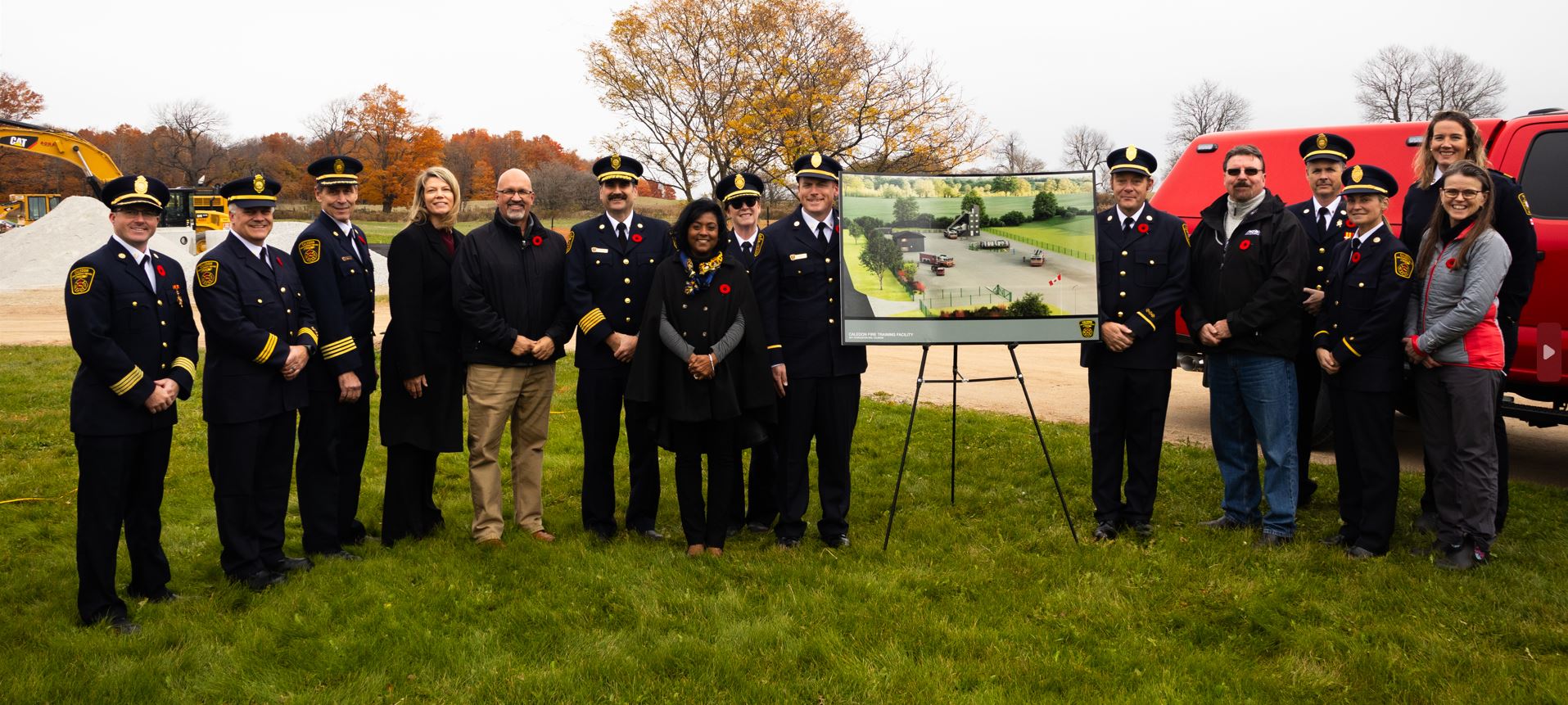 Representation from the Town of Caledon, Caledon Fire and Emergency Services, and the Ontario Fire Marshall's Office post for a photo