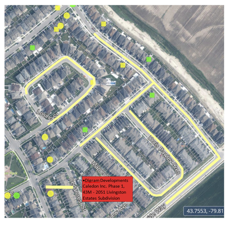 aerial photo of digram development and livingston estate subdivision